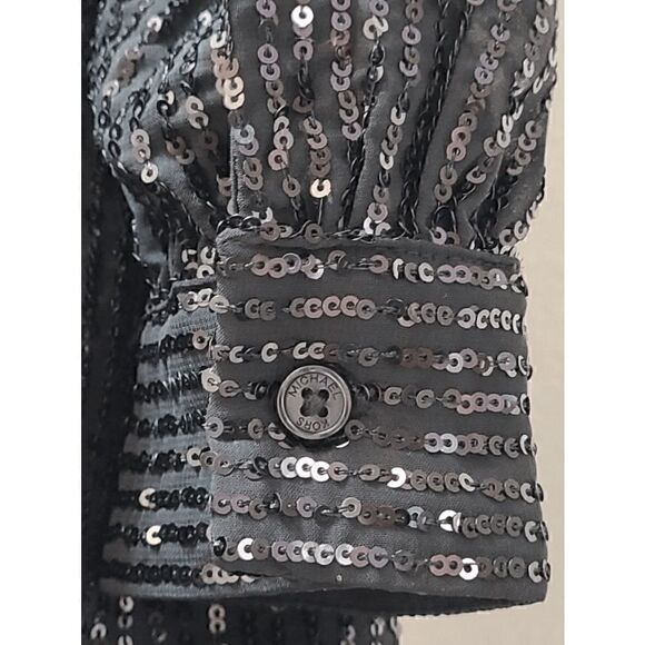 🖤✨ MICHAEL KORS Black Sequin Stripe Long Sleeve V-Neck Dress SIZE M $195 NWT - Picture 12 of 17